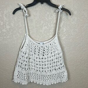 Zara Crochet boho cotton crop top adjustable tie straps cream color size Small